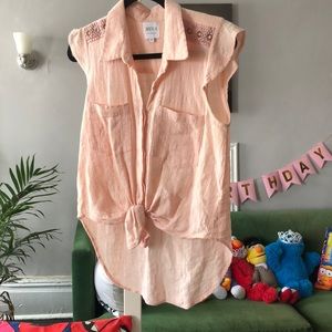 MISA Los Angeles peach button down cotton blend sleeveless gauzy top  size M